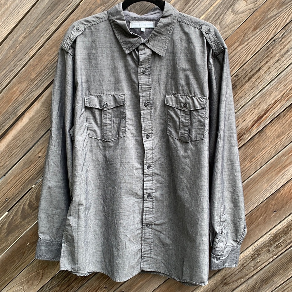 Pd & C Solid Grey Button Down Cotton Blend Shirt - image 1